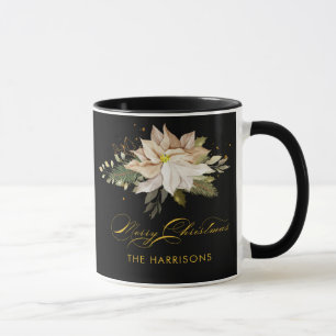 White Poinsettia & Frohe Weihnachtskalligraphie Tasse