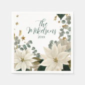 White Poinsettia Holiday Party Serviette (Vorderseite)