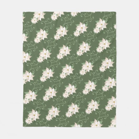 White Poinsettia Pattern Wirbel Grün Weihnachten Fleecedecke (Vorderseite)