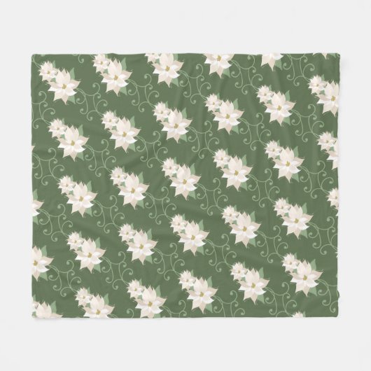 White Poinsettia Pattern Wirbel Grün Weihnachten Fleecedecke (Vorderseite (Horizontal))