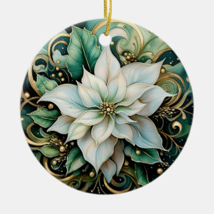 White Poinsettia Personalisierter Weihnachtsschmuc Keramik Ornament
