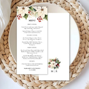White Poinsettia Red Berries Winter Wedding Menu Menükarte