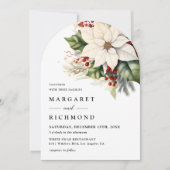 White Poinsettia Red Berry Christmas Arch Einladung (Vorderseite)