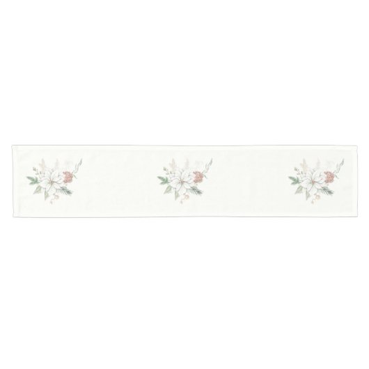 White Poinsettia und Pine Cones Kurzer Tischläufer (Horizontal)