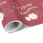 White Poinsettia Vintag Frohe Weihnachten Geschenkpapier (Rolleneckpunkt)