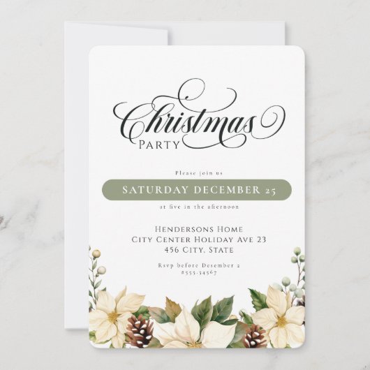 White Poinsettia Weihnachtsfest Party Einladung (Vorderseite)