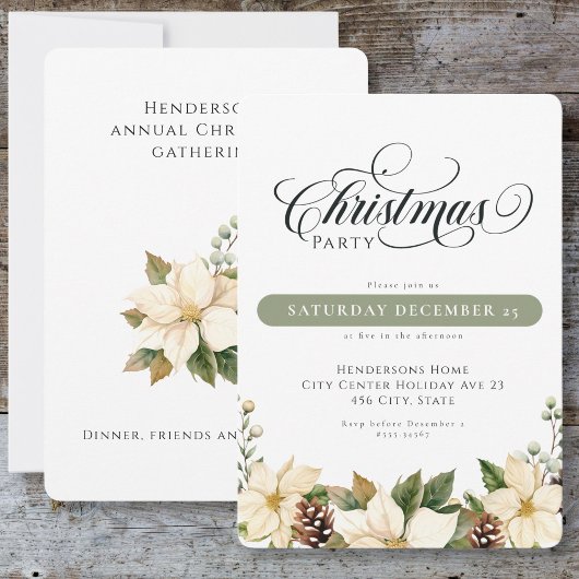 White Poinsettia Weihnachtsfest Party Einladung
