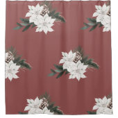 White Poinsettia Winter Florals on Red Duschvorhang (Vorderseite)
