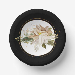 White Poinsettias & Imitate Gold Glitzer Blätter Pappteller