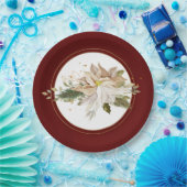 White Poinsettias & Imitate Gold Glitzer Blätter Pappteller (Party)