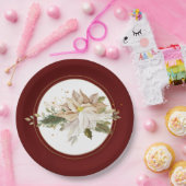 White Poinsettias & Imitate Gold Glitzer Blätter Pappteller (Party)