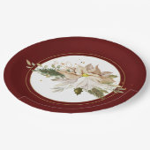 White Poinsettias & Imitate Gold Glitzer Blätter Pappteller (Schrägansicht)