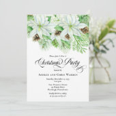 White Poinsettias | Pinecones Weihnachtsgebäck Par Einladung (Stehend Vorderseite)