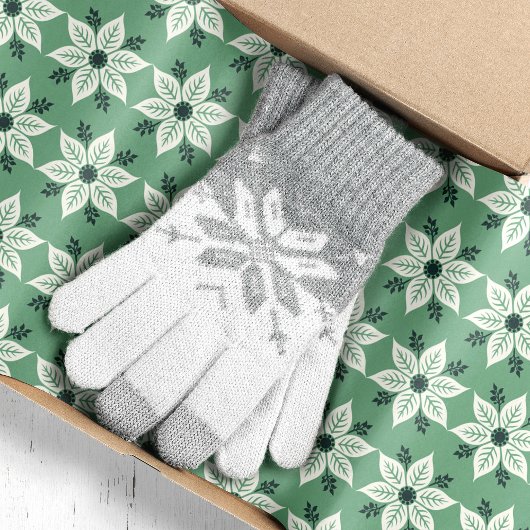 White Poinsettias über grüne Weihnachten Seidenpapier