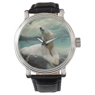 White Polar Bear Hunter auf Felsen Armbanduhr