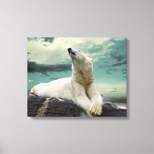 White Polar Bear Hunter auf Felsen Leinwanddruck (Vorderseite)
