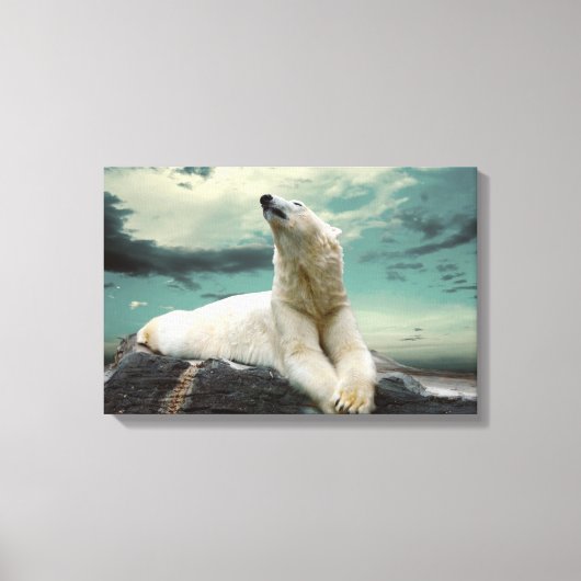 White Polar Bear Hunter auf Felsen Leinwanddruck (Vorderseite)