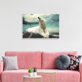 White Polar Bear Hunter auf Felsen Leinwanddruck (Insitu (Wohnzimmer))