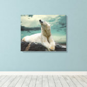 White Polar Bear Hunter auf Felsen Leinwanddruck (Insitu (Holzboden))