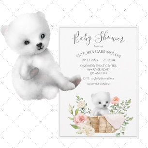 White Polar Bear Watercolor Kinderdusche Einladung