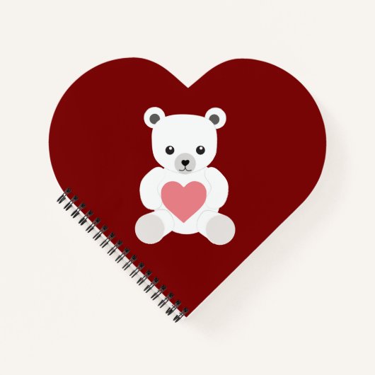 White Polar Teddy Bear mit Heart Notebook Notizblock (Vorderseite)
