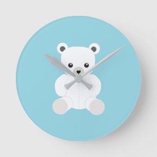 White Polar Teddy Bear Round Clock Runde Wanduhr