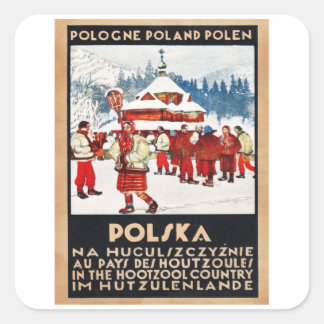 White Polish Xmas - Polen - Vintage Travel Quadratischer Aufkleber