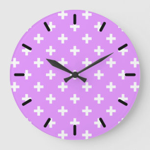 White polka crosses on lilac große wanduhr