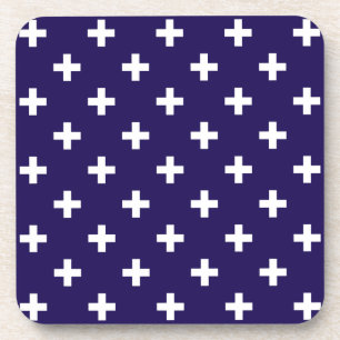 White polka crosses on navy blue getränkeuntersetzer