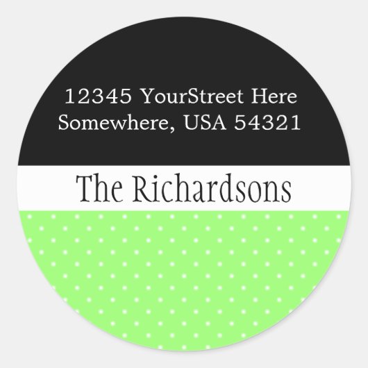 White Polka Dot Address Label Runder Aufkleber (Vorderseite)