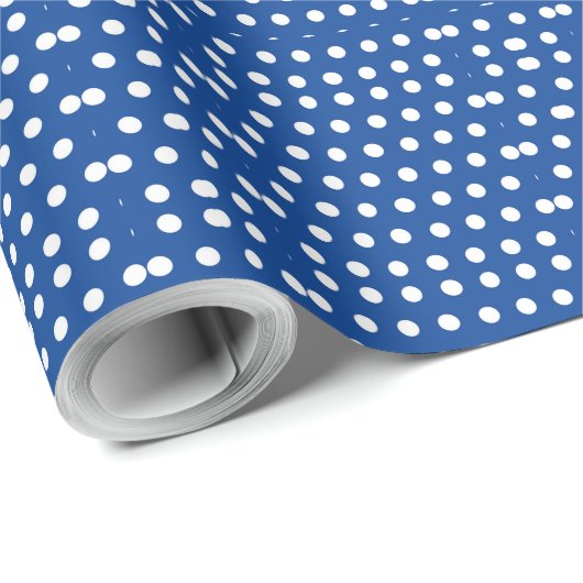 White Polka Dot auf blauem Hintergrund Geschenkpapier (Rolleneckpunkt)