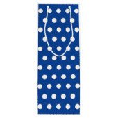 White Polka Dot auf blauem Hintergrund Geschenktüte Für Weinflaschen (Rückseite)