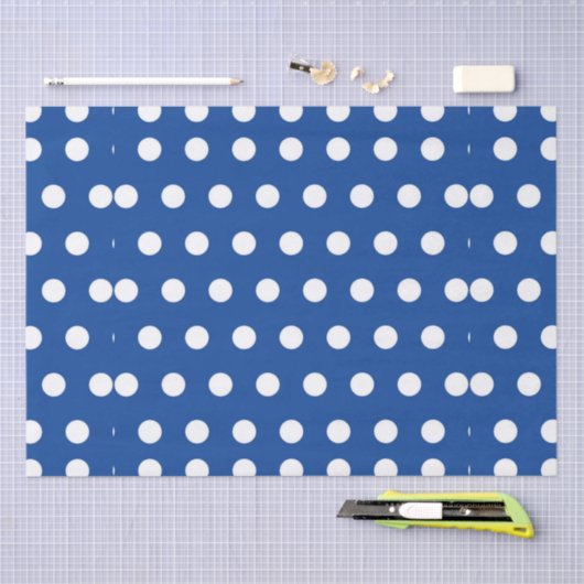 White Polka Dot auf blauem Hintergrund Seidenpapier (Handwerk)