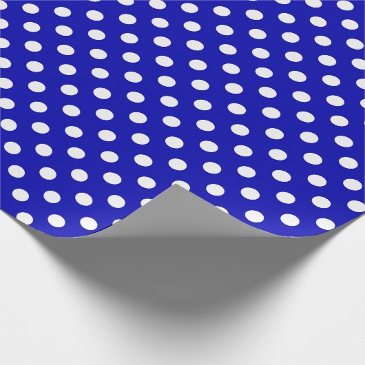 White Polka Dot auf Royal Blue Medium Space Geschenkpapier (Ecke)