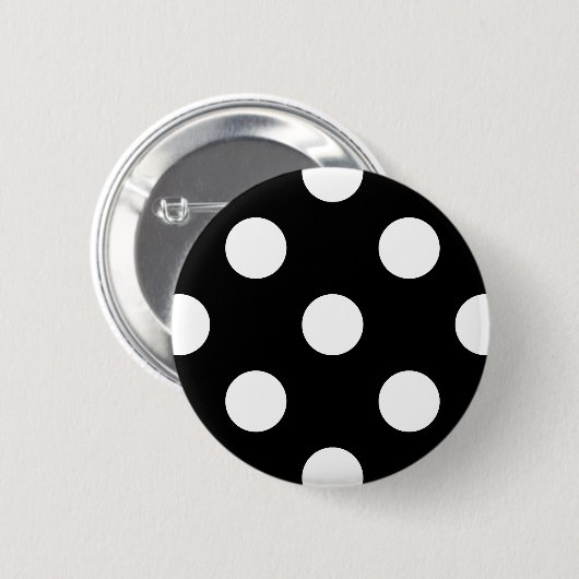 White Polka Dot auf schwarzem Muster Button (Vorne & Hinten)