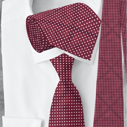 White Polka Dot Burgundy Red NeckTie Krawatte