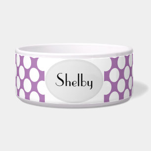 White Polka Dot Keramik Dog Food Bowl - HAMbWG Napf