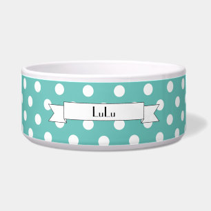 White Polka Dot Keramik Dog Food Bowl - HAMbWG Napf