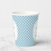 White Polka Dot Pattern Oh Baby Dusche blau Pappbecher (Links)