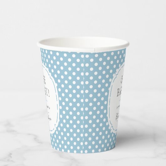 White Polka Dot Pattern Oh Baby Dusche blau Pappbecher (Rechts)
