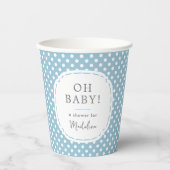 White Polka Dot Pattern Oh Baby Dusche blau Pappbecher (Vorderseite)