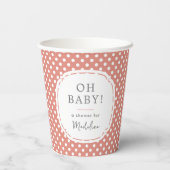 White Polka Dot Pattern Oh Baby Shower Dusty Rose Pappbecher (Rückseite)