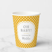 White Polka Dot Pattern Oh Baby Shower Mustard Pappbecher (Rückseite)