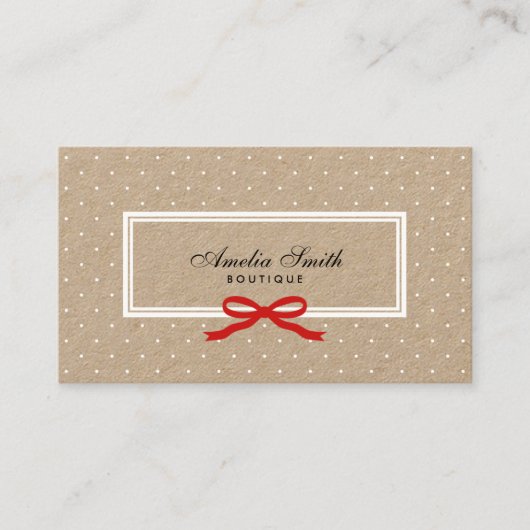 White Polka Dot Red Ribbon Social Media Kraft Visitenkarte (Vorderseite)