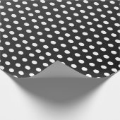 White Polka Dot und Sheen Black Satin Geschenkpapier (Ecke)