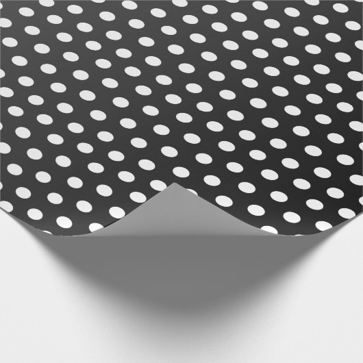 White Polka Dot und Sheen Black Satin Geschenkpapier (Ecke)