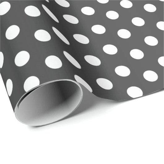 White Polka Dot und Sheen Black Satin Geschenkpapier (Rolleneckpunkt)