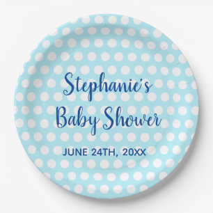 White Polka Dots Aquamarin Blue Girl Boy Baby Show Pappteller