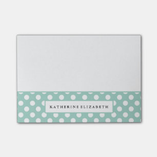 White Polka Dots auf Aquamarin mit Name Post-it Klebezettel
