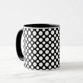 White Polka Dots auf Black Coffee Tasse (Vorderseite Links)